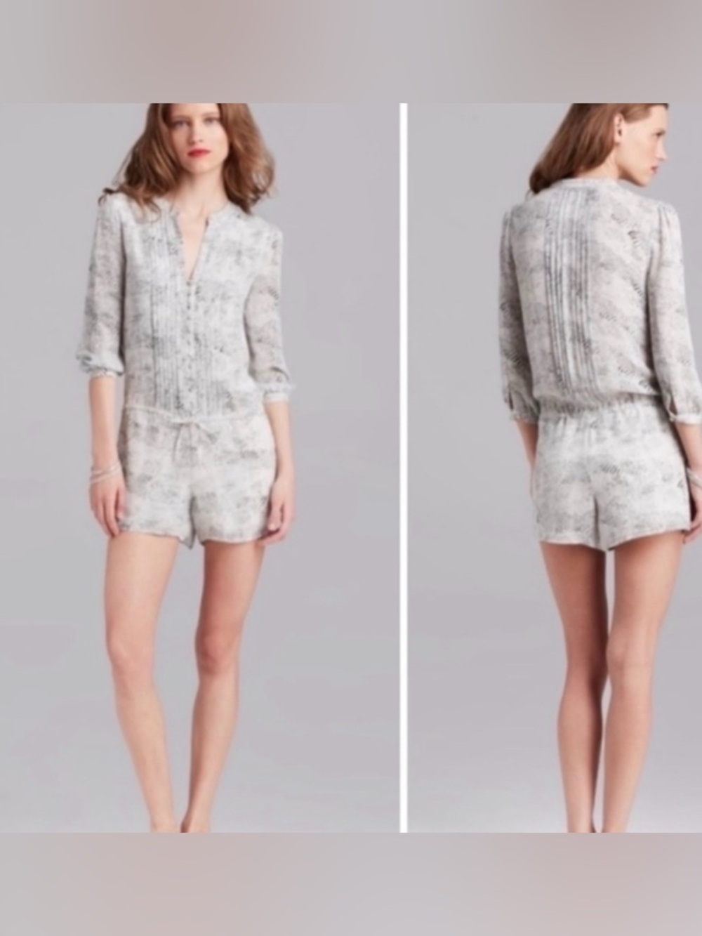 Joie Amara B Pleated 100% Silk Romper in a Dotted Snake Print Medium
